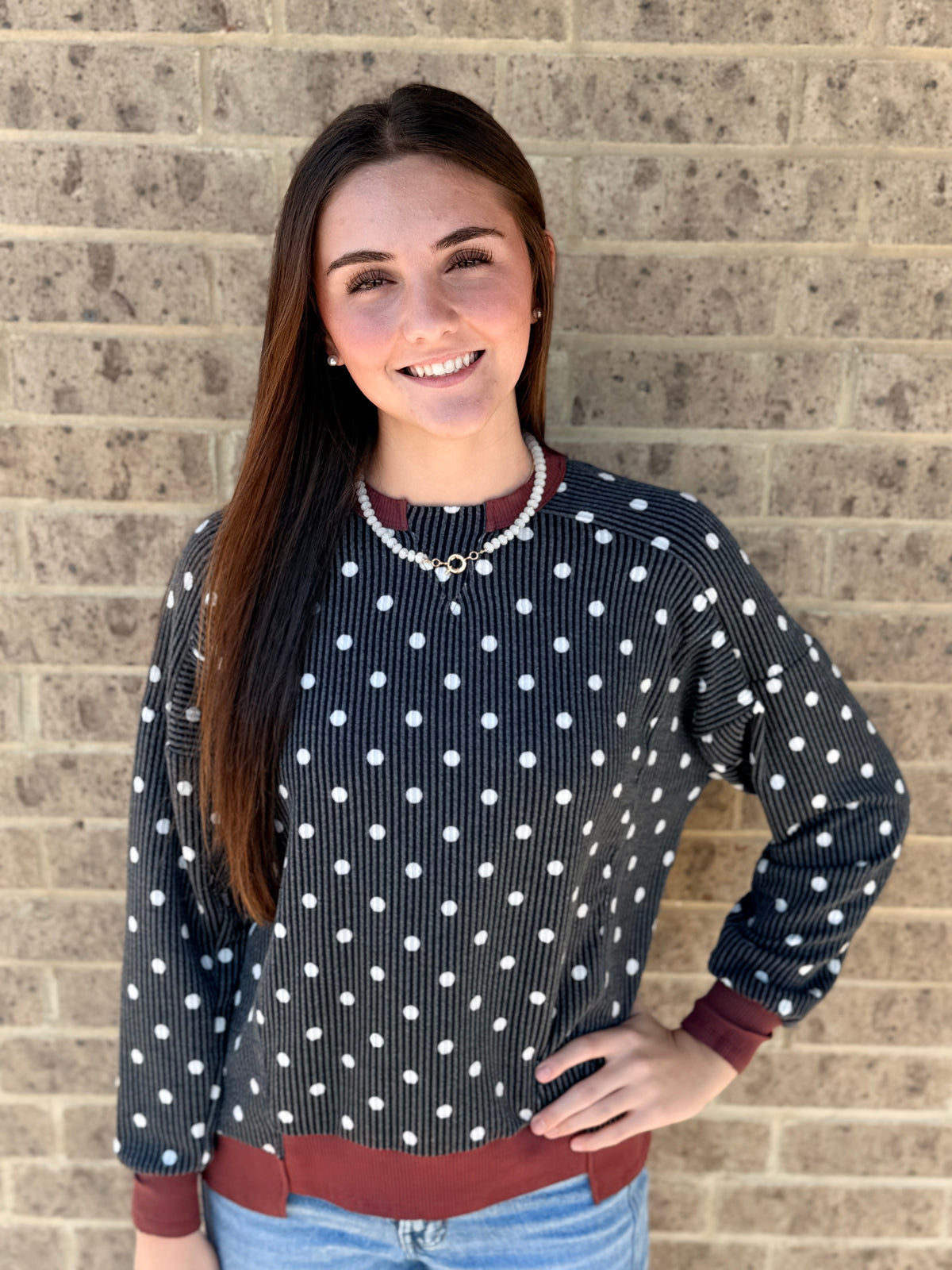 Polka Dot Ribbed Top