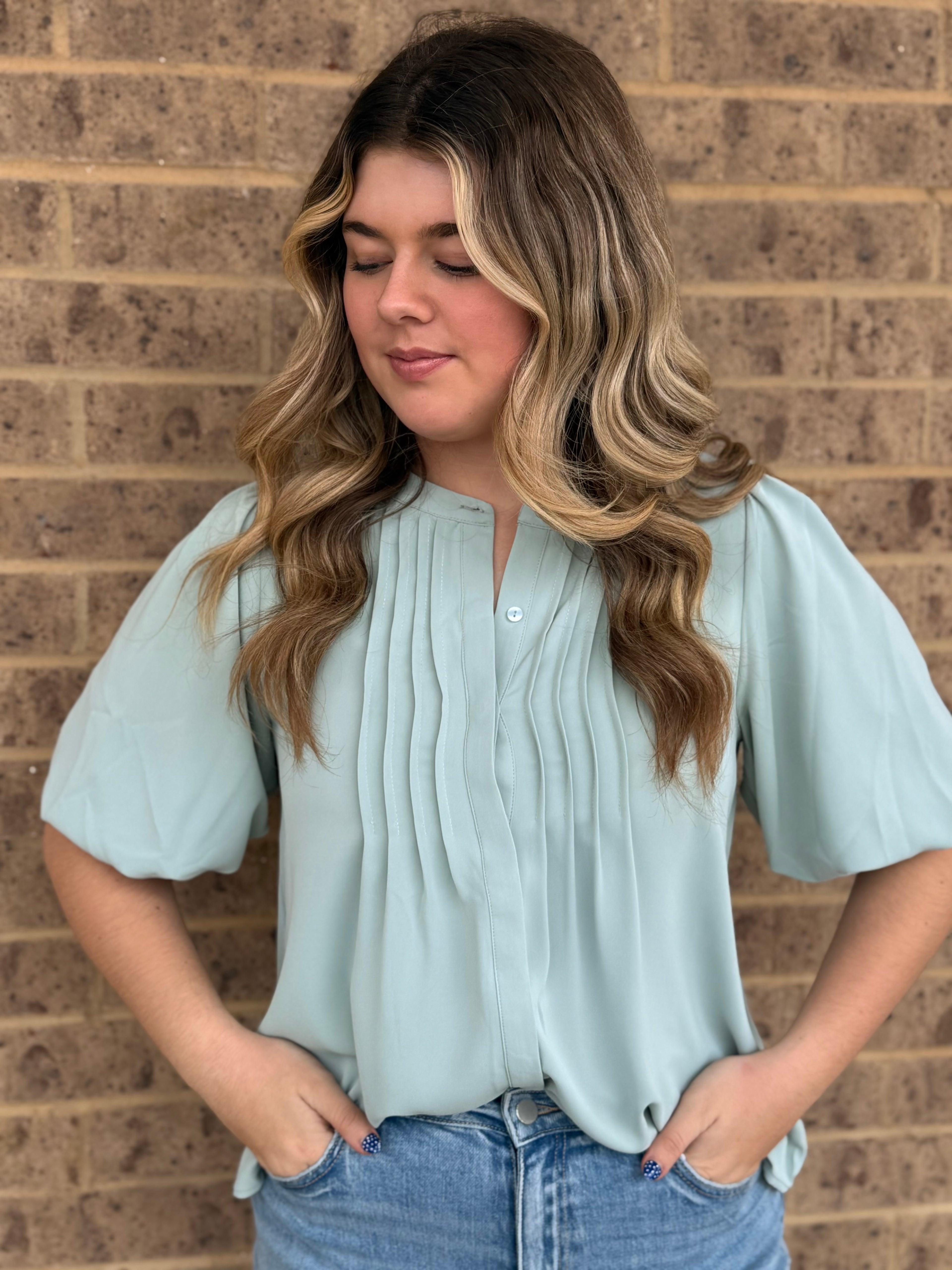 Audrey Pintuck Button Down Blouse