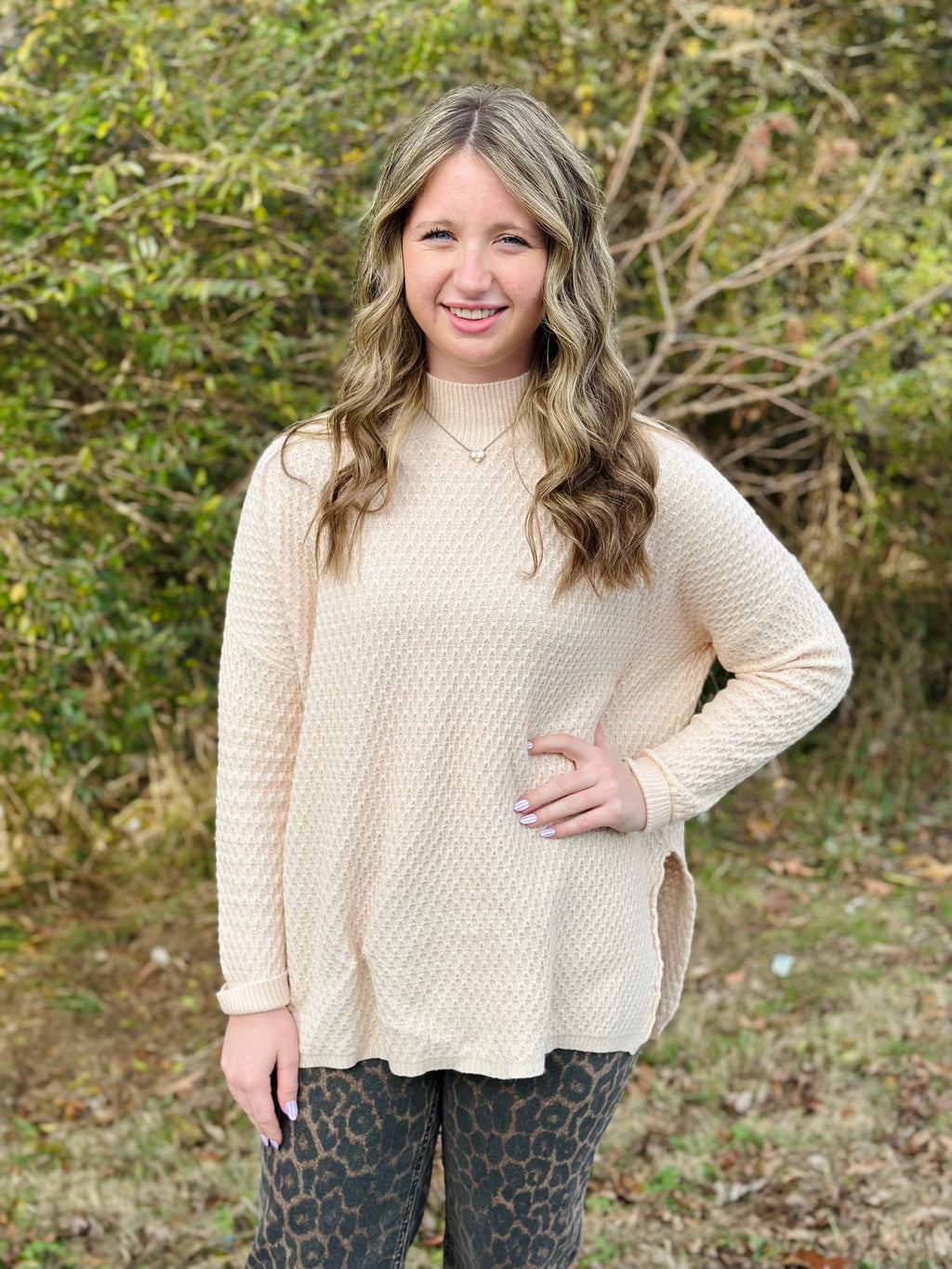 Meredith Waffle Mock Neck