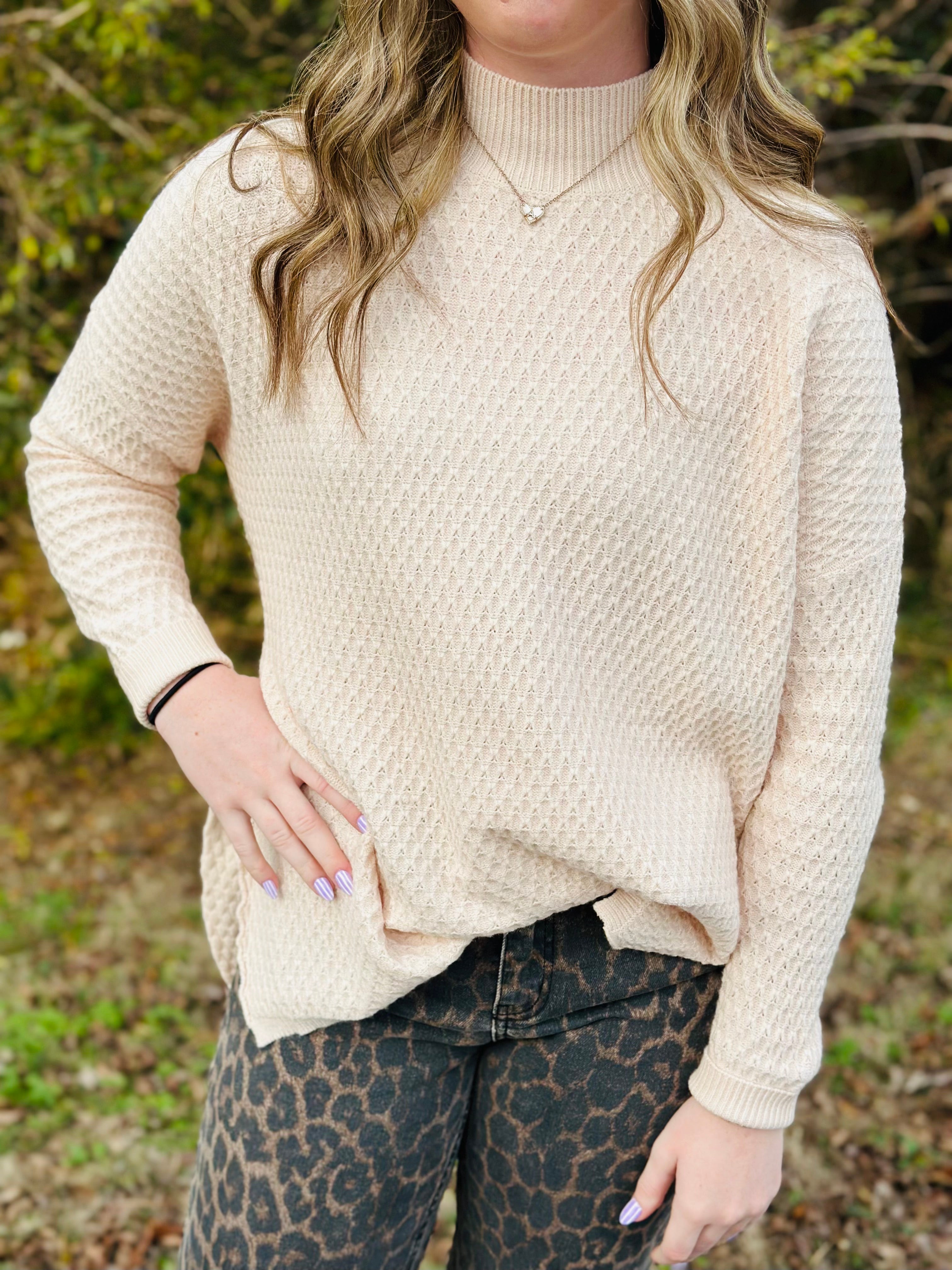 Meredith Waffle Mock Neck