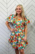 Daisy Retro Floral Bow Tie Dress