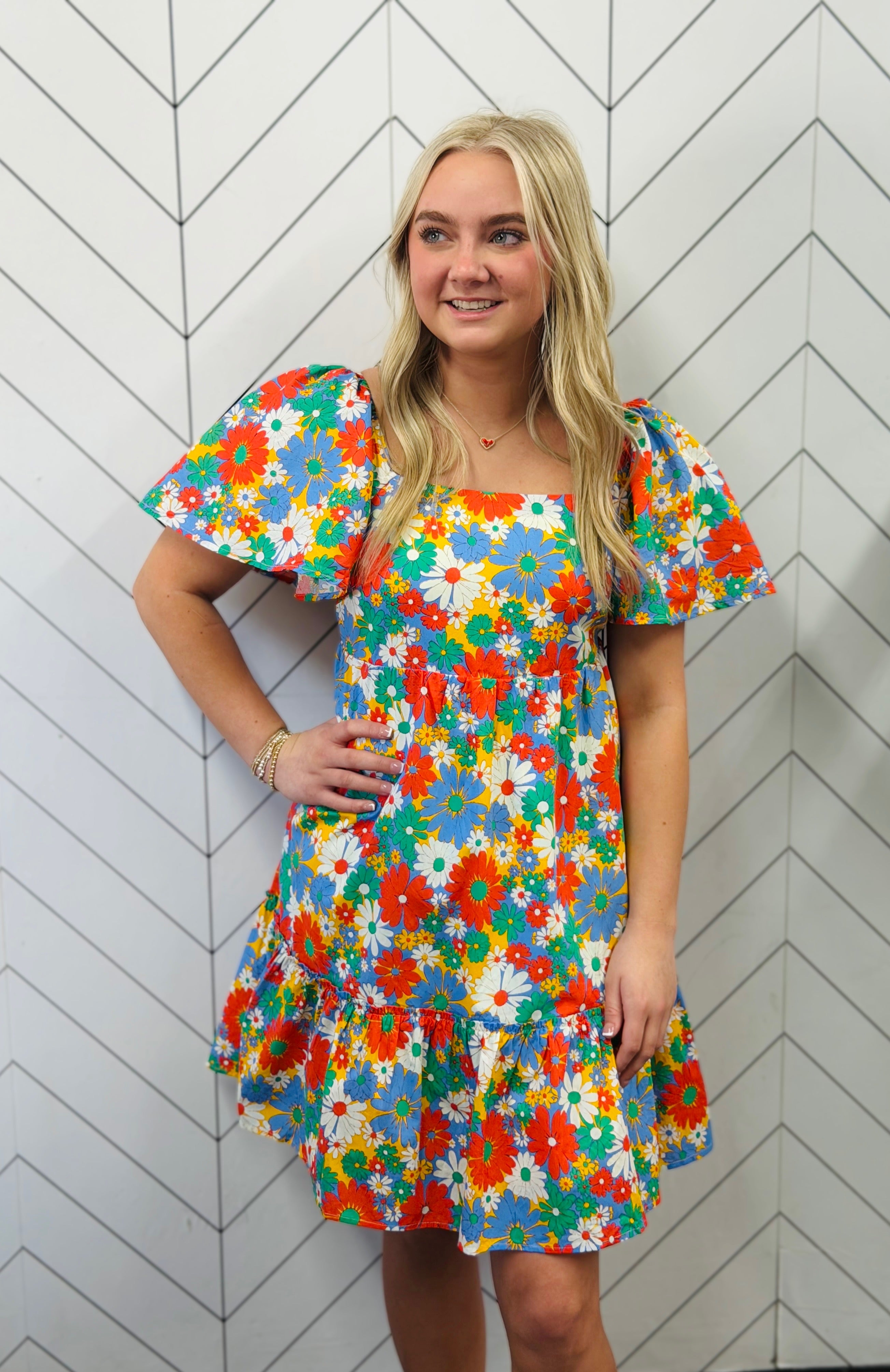 Daisy Retro Floral Bow Tie Dress