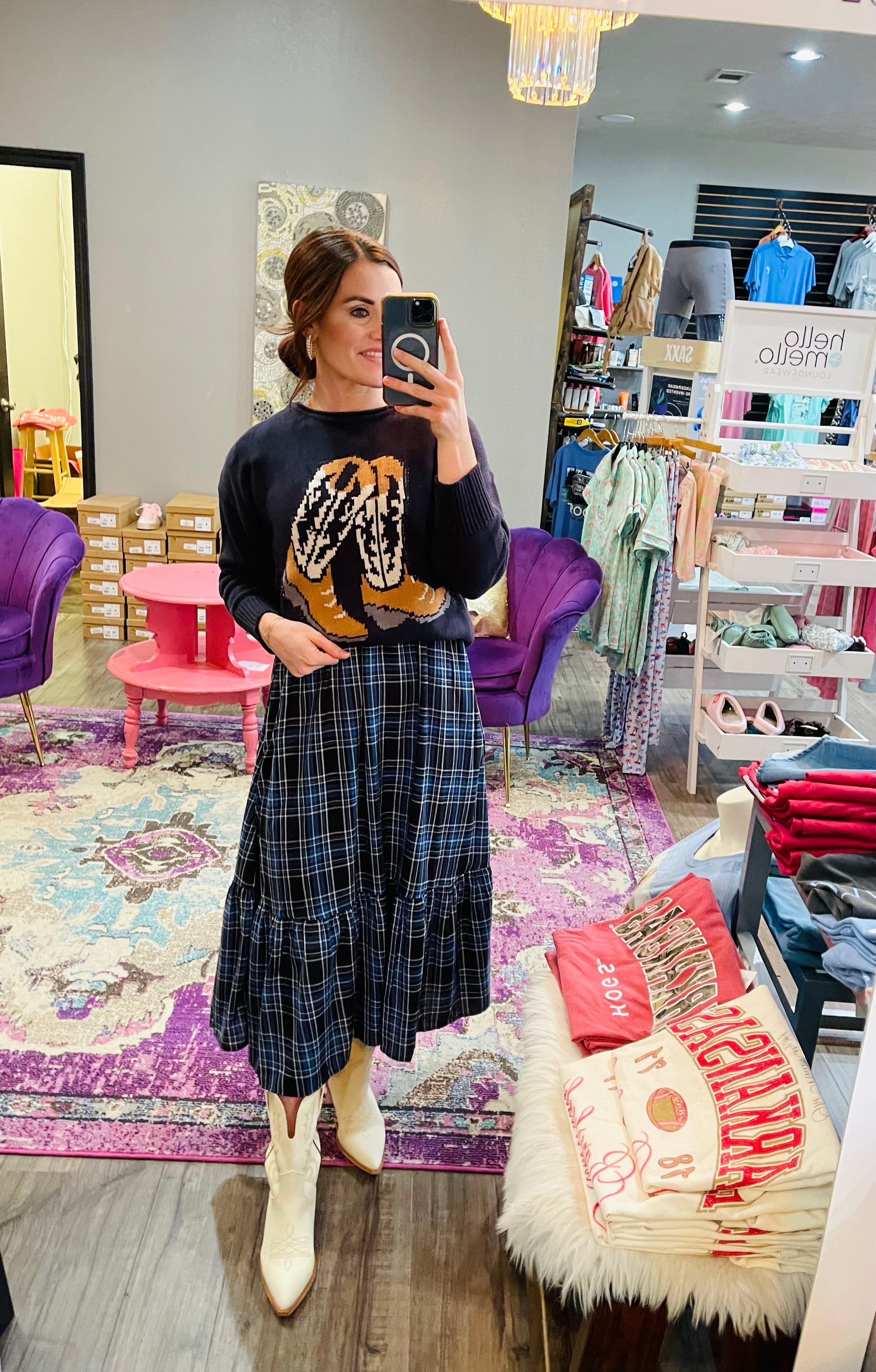 Lainey Plaid Smocked Midi