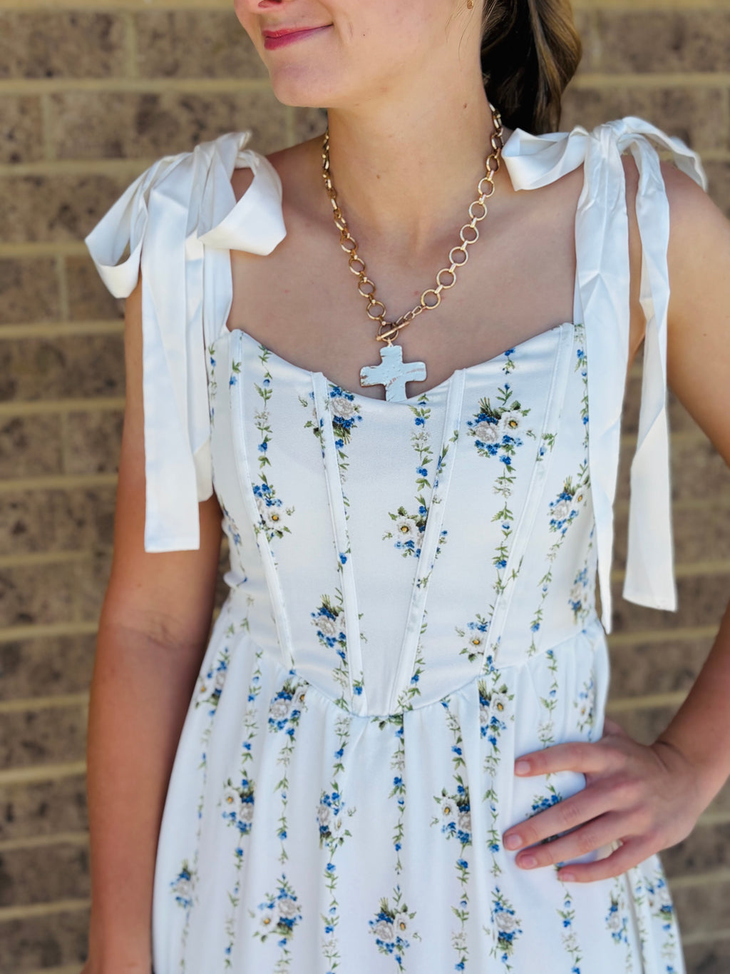 Fallon Floral Striped Midi Dress