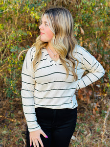 JESSIE STRIPED V NECK TOP