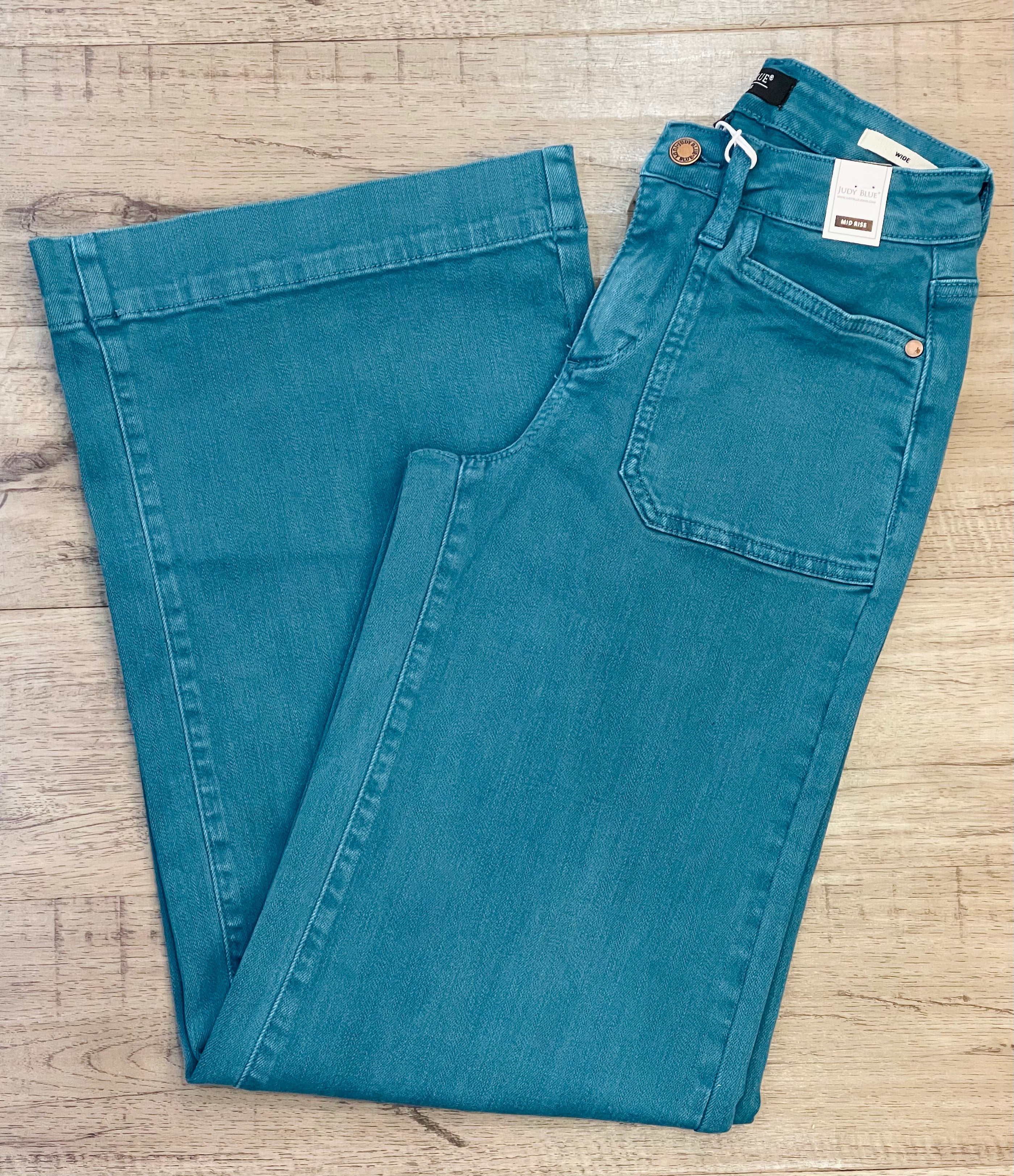 Tessa Teal Mid Rise Wide Leg