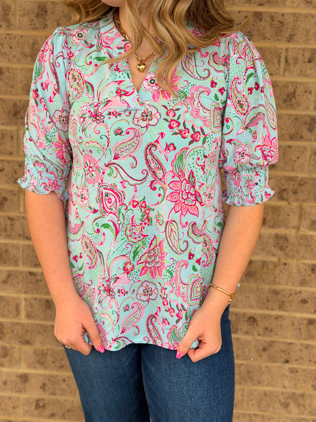 Lizzy Smocked 3/4 Sleeve Top