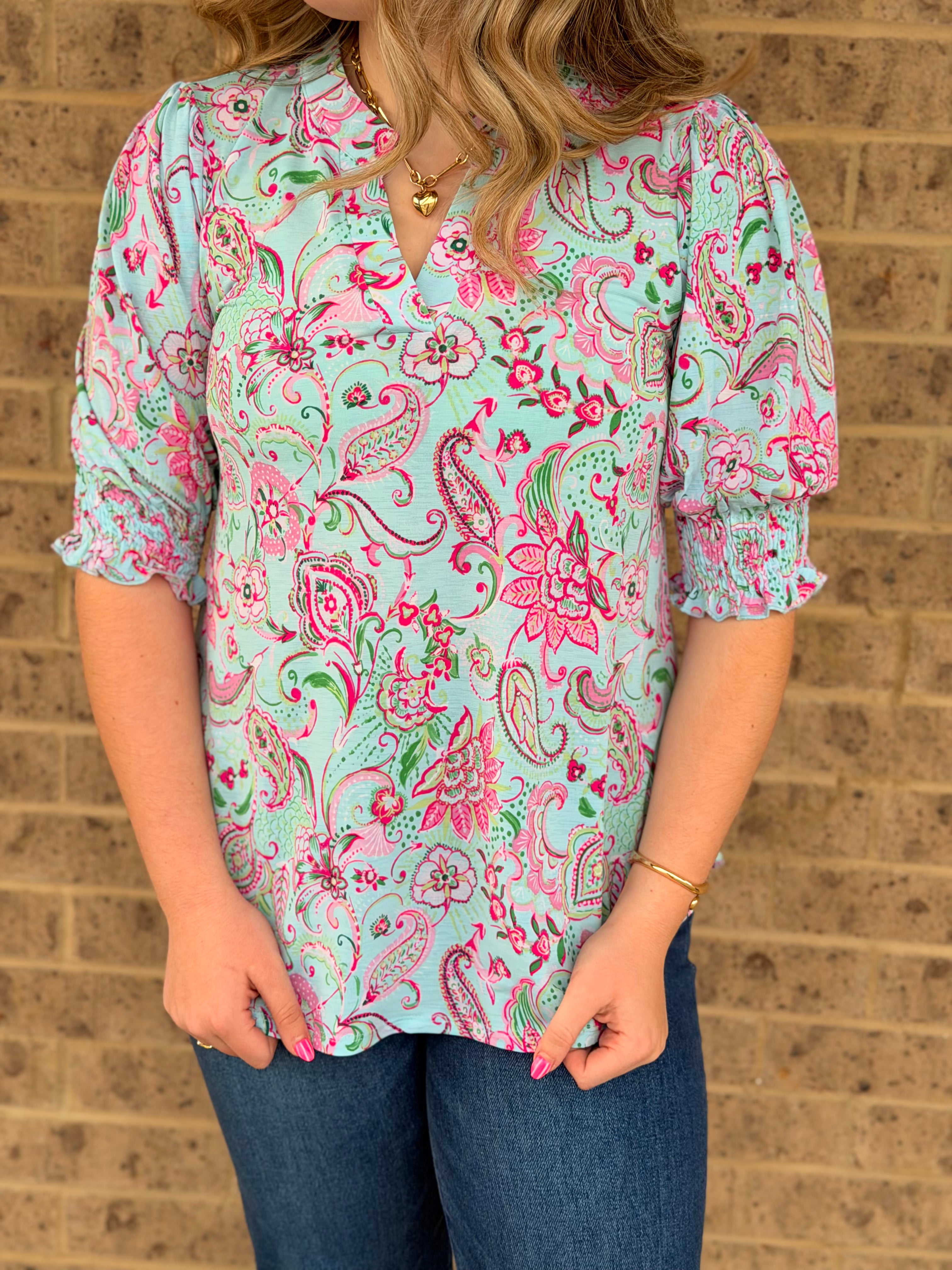 Lizzy Smocked 3/4 Sleeve Top