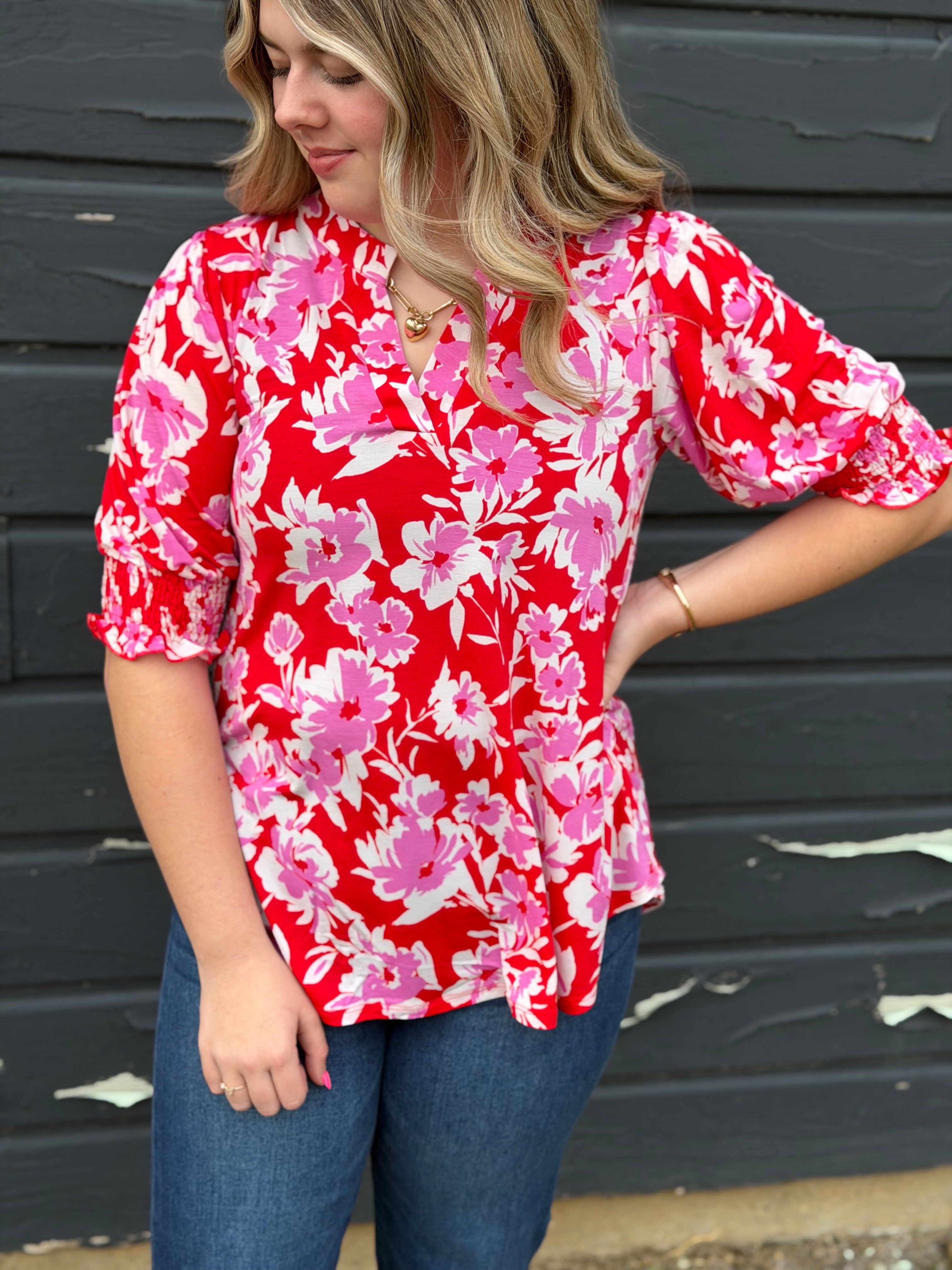 Lizzy Smocked 3/4 Sleeve Top