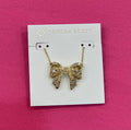 Krista Bow Pendant Necklace Gold White Mix