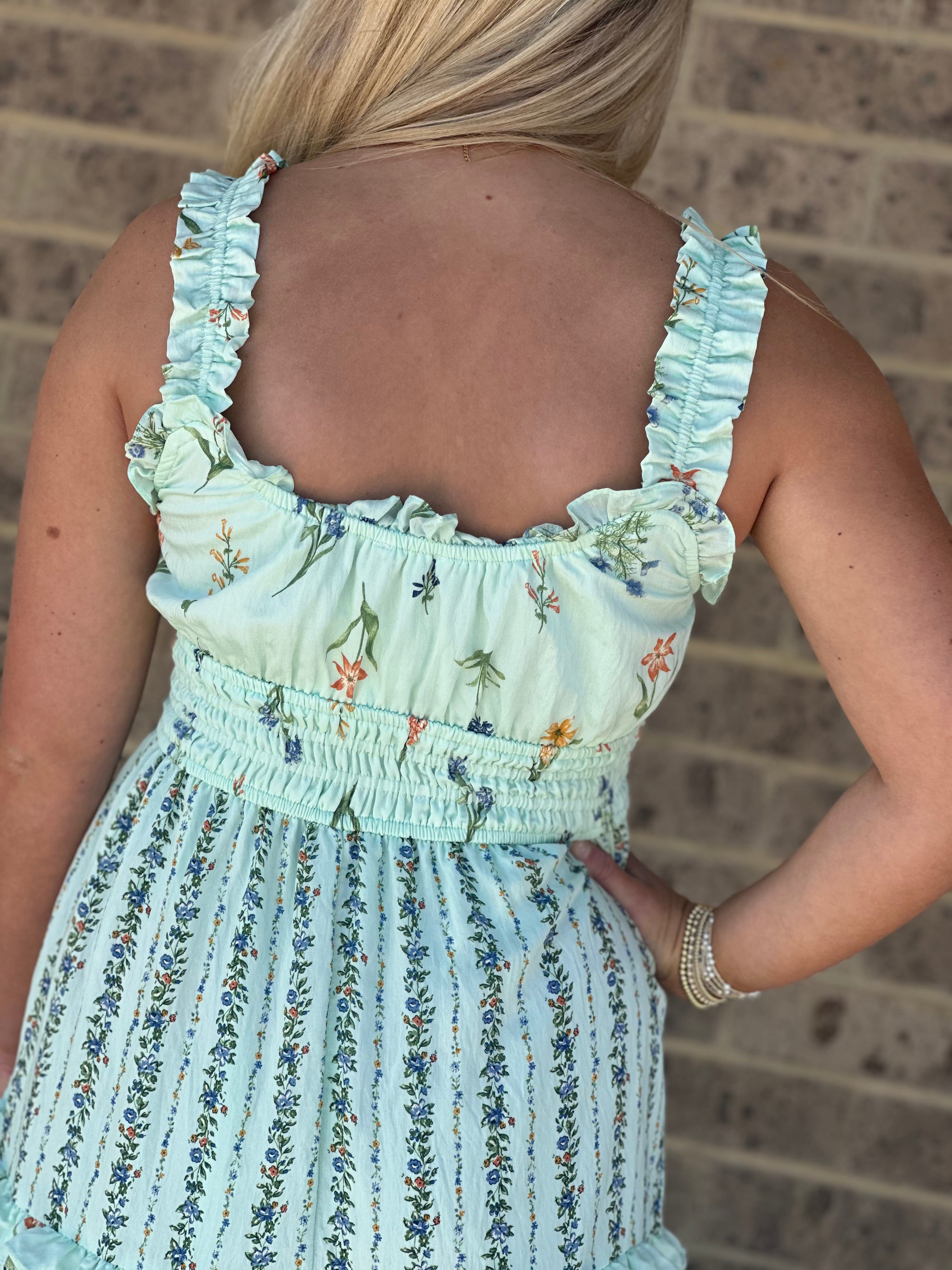 Jaz Floral Sage Mint Midi Dress