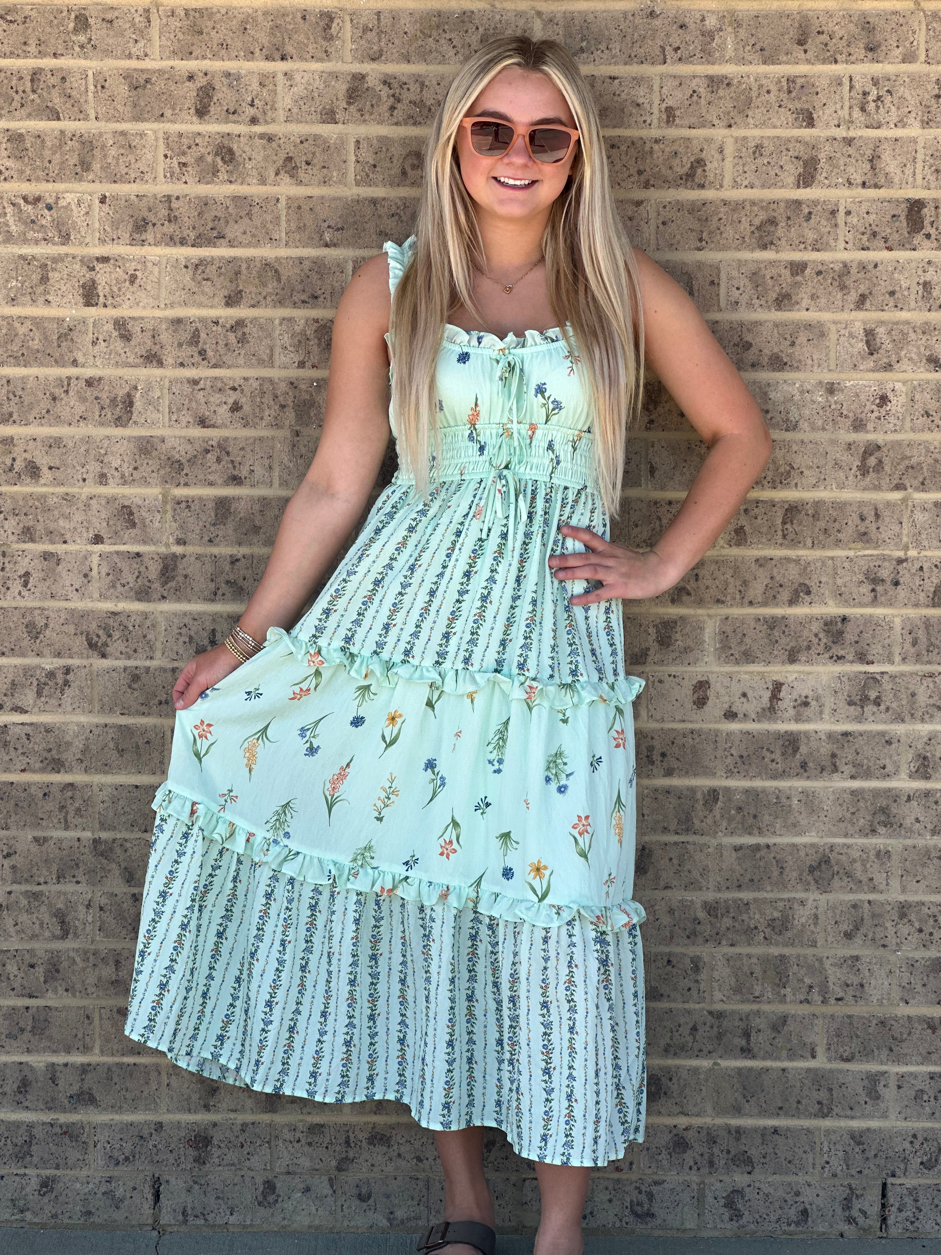 Jaz Floral Sage Mint Midi Dress