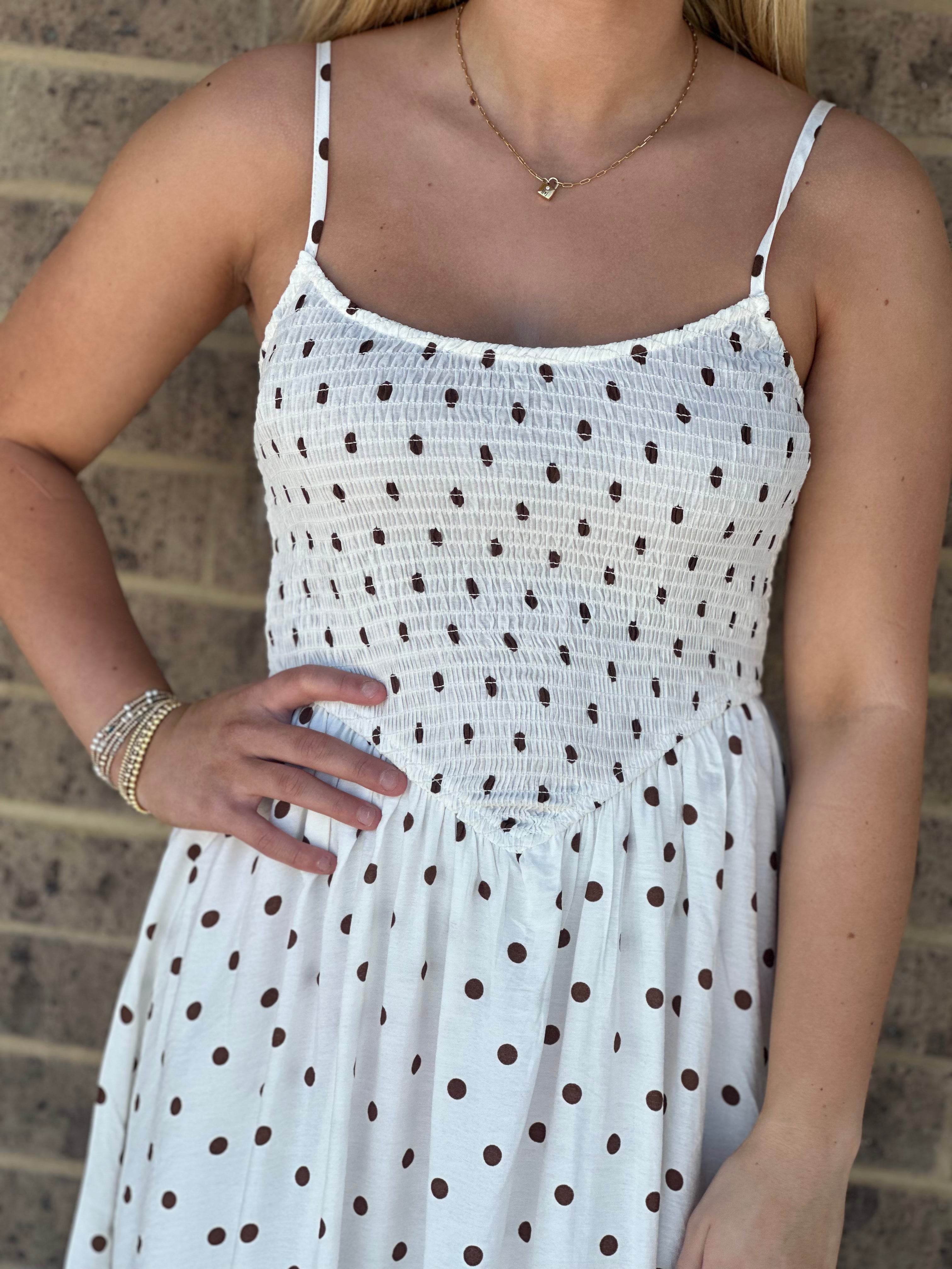 Polka Dot Basque Waist Midi Dress