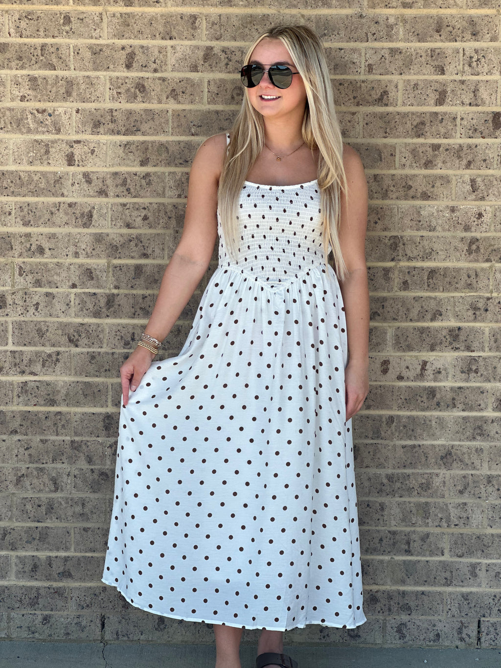 Polka Dot Basque Waist Midi Dress