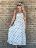 Polka Dot Basque Waist Midi Dress