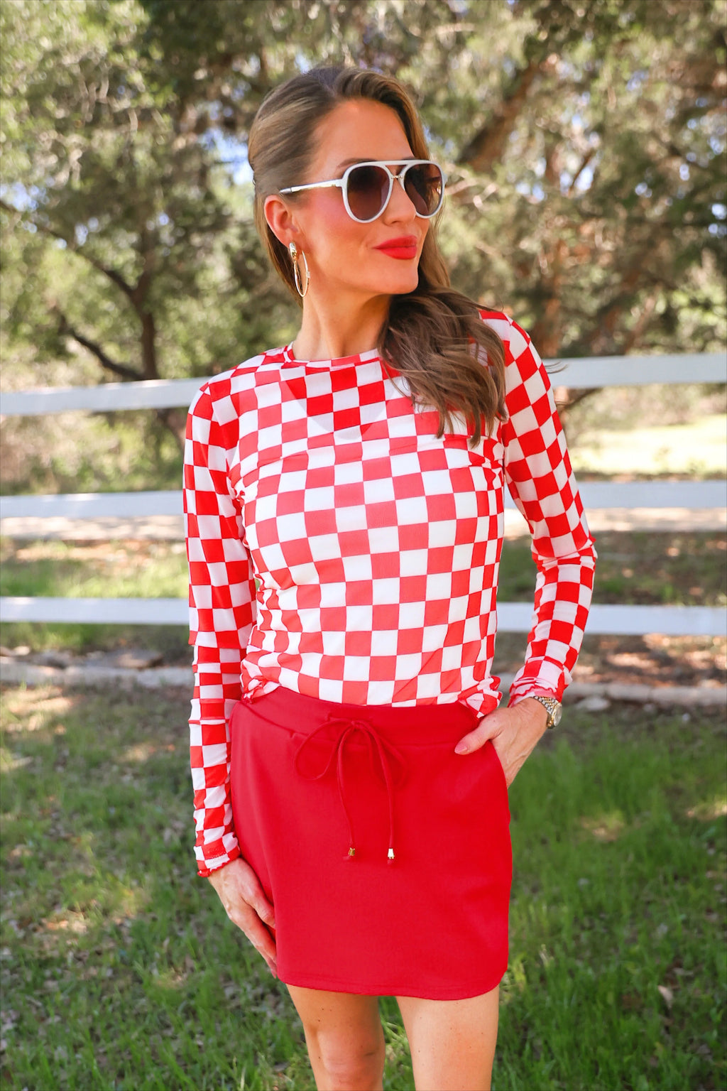 Alyssa Mesh Top by Jess Lea —Checkered Red