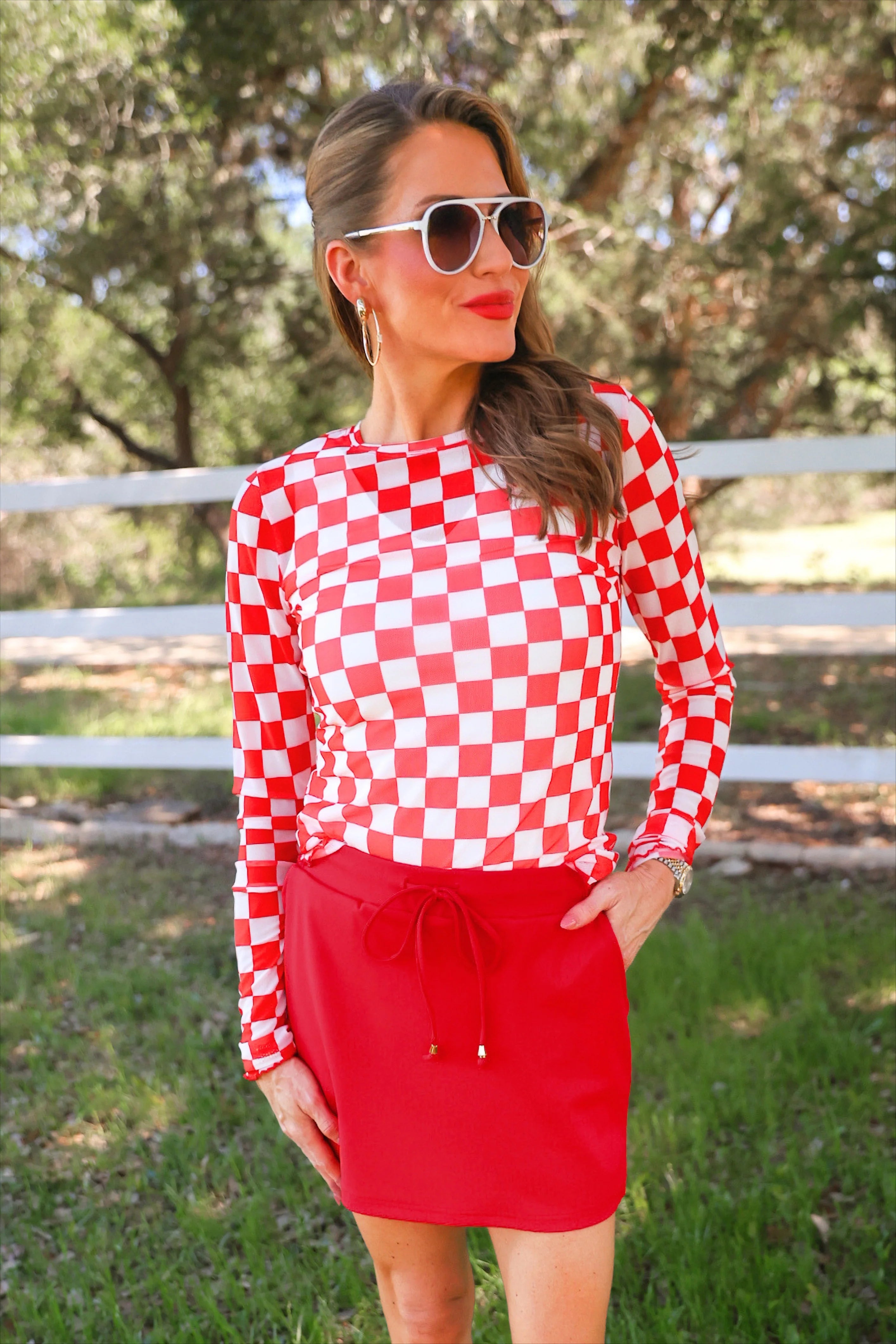 Alyssa Mesh Top by Jess Lea —Checkered Red