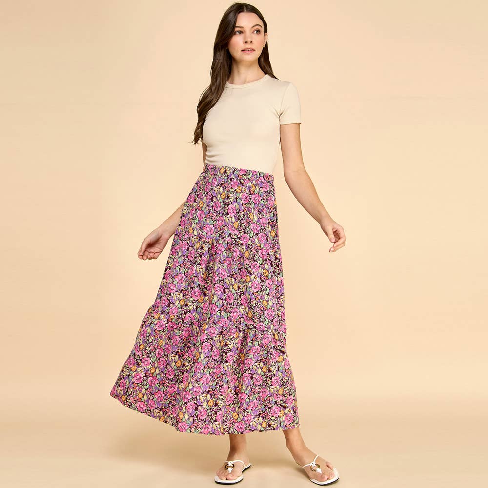 Floral tiered maxi skirt