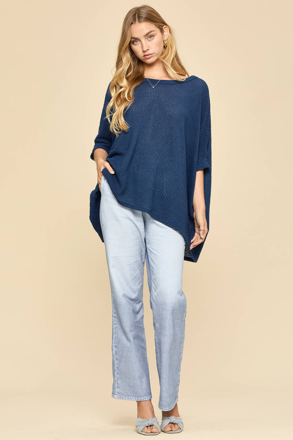 Kimberyly Oversized Crochet Knit Poncho Top