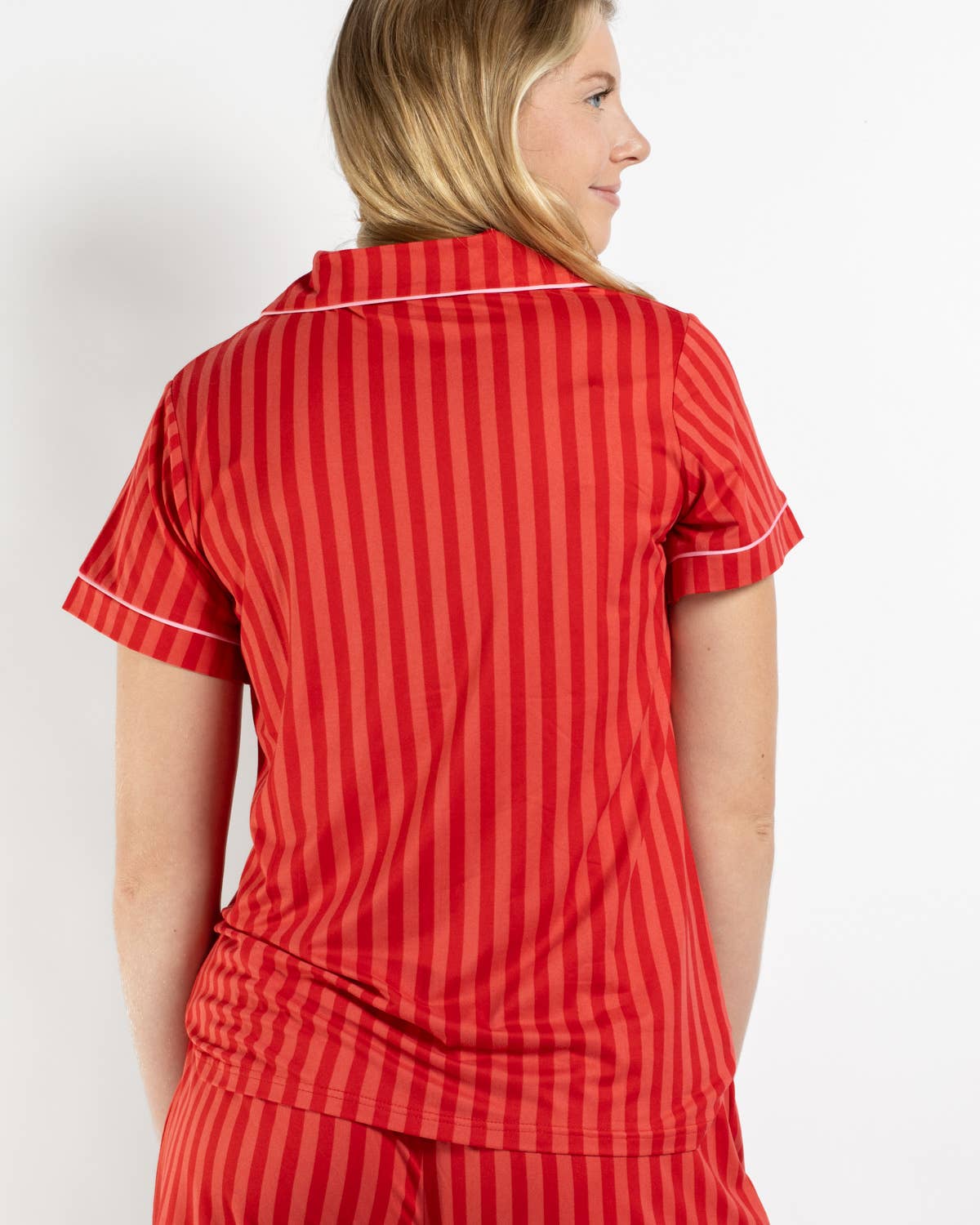 Carissa Stripe Short Sleeve Button Up Sleep Shirt   Red/Pink   -Asst.