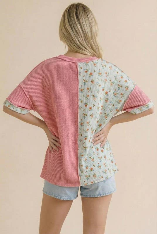 Kara Floral  Color Block Patchwork Top