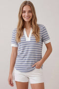 KAYLA SPLIT V-NECK STRIPED SHORT SLEEVE TOP